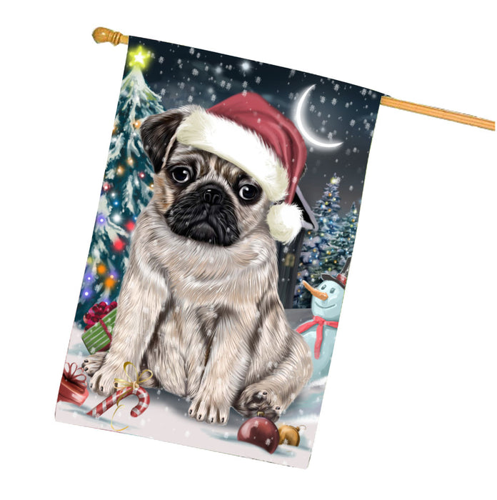 Have a Holly Jolly Christmas Pug Dog House Flag Outdoor Decorative Double Sided Pet Portrait Weather Resistant Premium Quality Animal Printed Home Decorative Flags 100% Polyester FLG67879