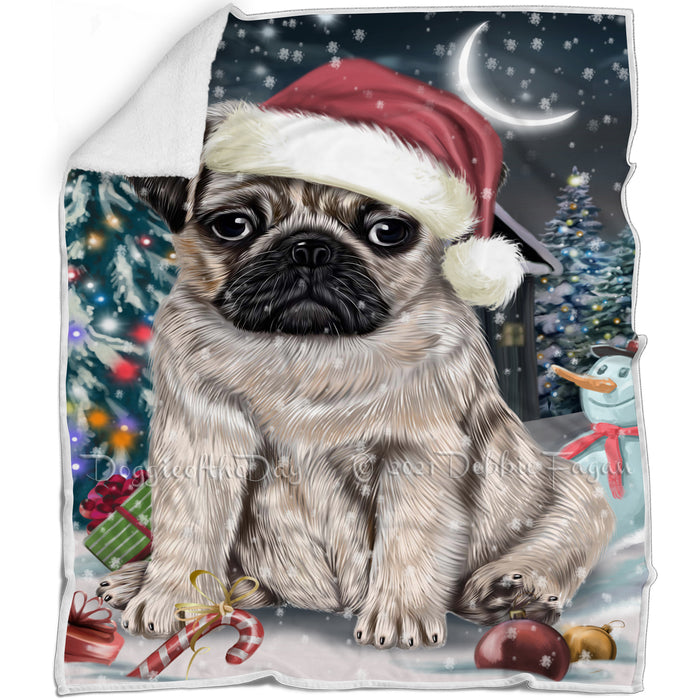 Have a Holly Jolly Christmas Pug Dog in Holiday Background Blanket D085