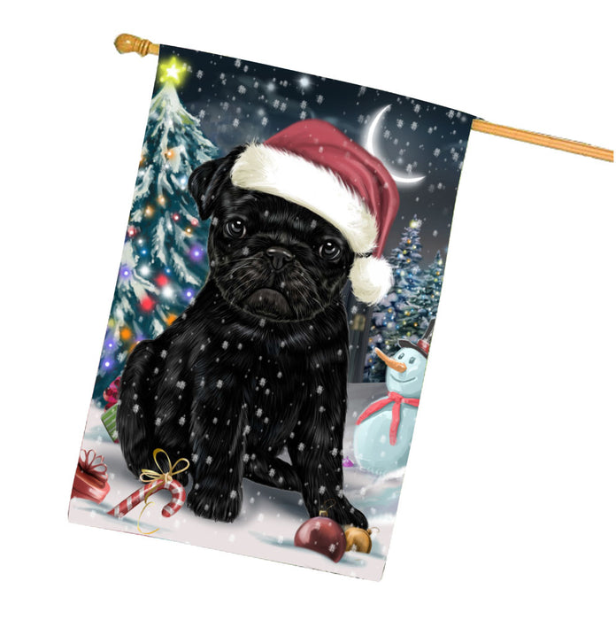 Have a Holly Jolly Christmas Pug Dog House Flag Outdoor Decorative Double Sided Pet Portrait Weather Resistant Premium Quality Animal Printed Home Decorative Flags 100% Polyester FLG67880