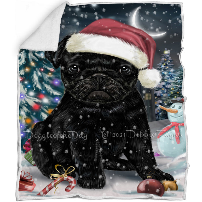 Have a Holly Jolly Christmas Pug Dog in Holiday Background Blanket D086