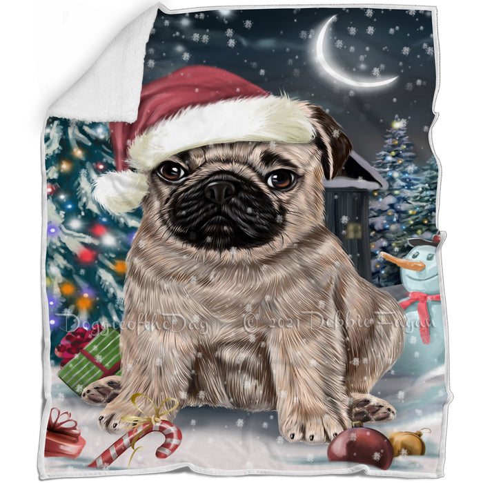 Have a Holly Jolly Christmas Pug Dog in Holiday Background Blanket D087