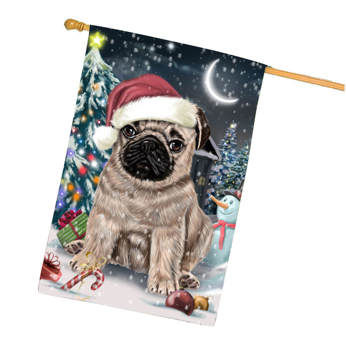 Have a Holly Jolly Christmas Pug Dog House Flag Outdoor Decorative Double Sided Pet Portrait Weather Resistant Premium Quality Animal Printed Home Decorative Flags 100% Polyester FLG67881