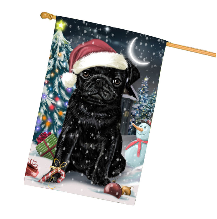 Have a Holly Jolly Christmas Pug Dog House Flag Outdoor Decorative Double Sided Pet Portrait Weather Resistant Premium Quality Animal Printed Home Decorative Flags 100% Polyester FLG67882