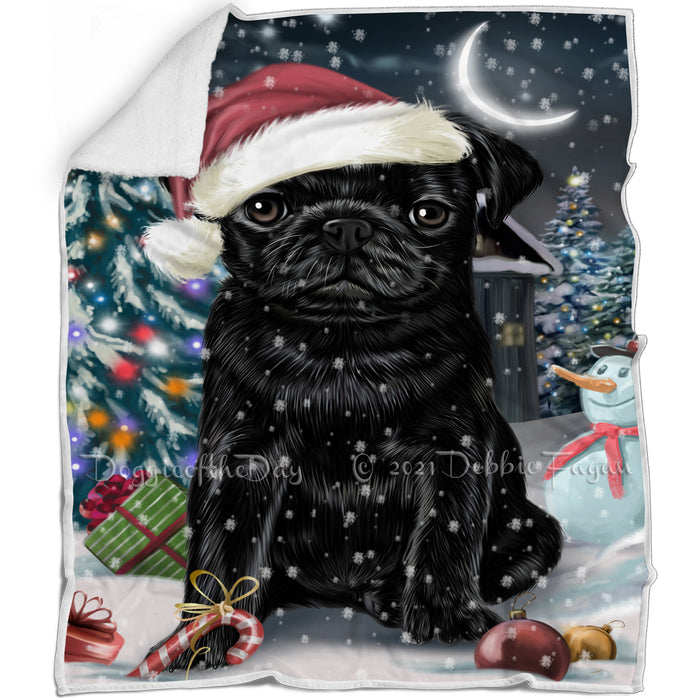 Have a Holly Jolly Christmas Pug Dog in Holiday Background Blanket D088