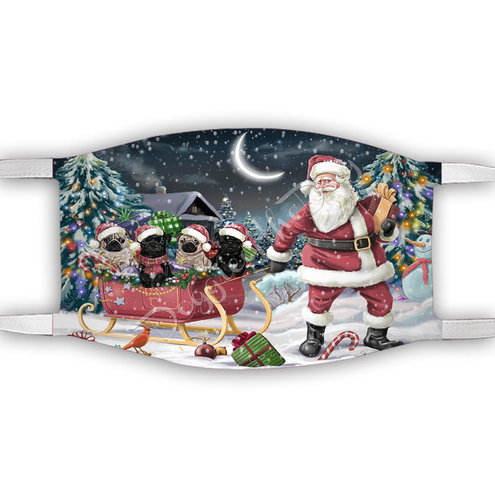 Santa Sled Dogs Christmas Happy Holidays Pug Dogs Face Mask FM49023