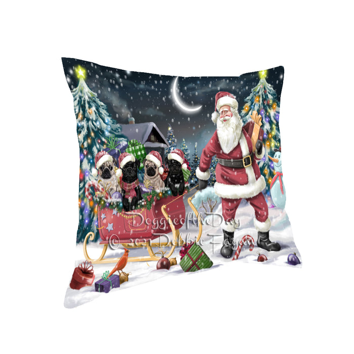 Christmas Santa Sled Pug Dogs Pillow with Top Quality High-Resolution Images - Ultra Soft Pet Pillows for Sleeping - Reversible & Comfort - Ideal Gift for Dog Lover - Cushion for Sofa Couch Bed - 100% Polyester