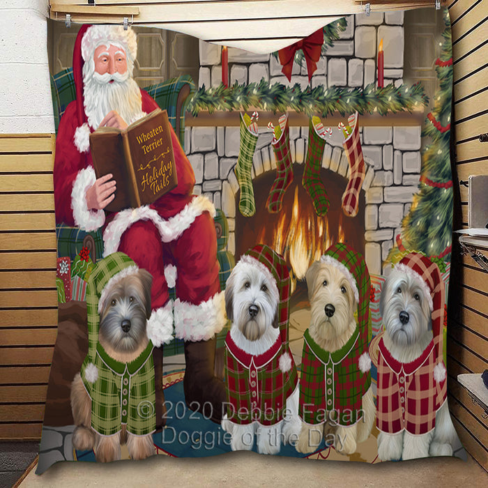 Christmas Cozy Holiday Fire Tails Wheaten Terrier Dogs Quilt