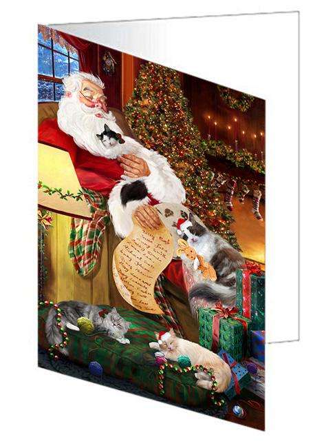Ragamuffin Cats and Kittens Sleeping with Santa  Handmade Artwork Assorted Pets Greeting Cards and Note Cards with Envelopes for All Occasions and Holiday Seasons GCD67580