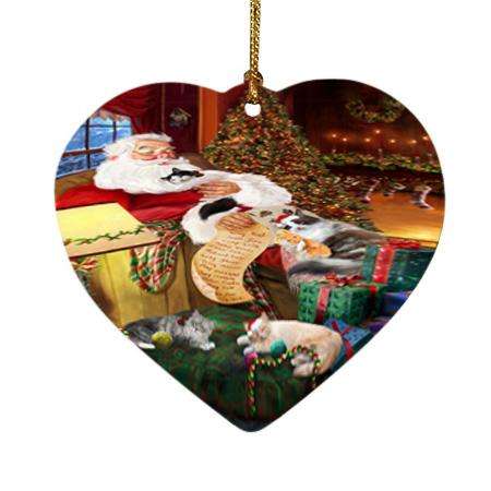 Ragamuffin Cats and Kittens Sleeping with Santa  Heart Christmas Ornament HPOR54517