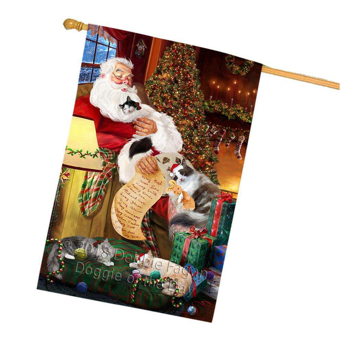 Ragamuffin Cats and Kittens Sleeping with Santa  House Flag FLG54715