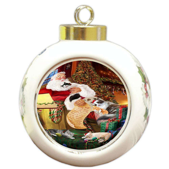 Ragamuffin Cats and Kittens Sleeping with Santa  Round Ball Christmas Ornament RBPOR54517