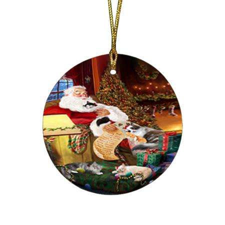 Ragamuffin Cats and Kittens Sleeping with Santa  Round Flat Christmas Ornament RFPOR54508