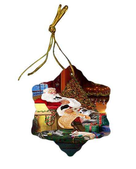 Ragamuffin Cats and Kittens Sleeping with Santa  Star Porcelain Ornament SPOR54508