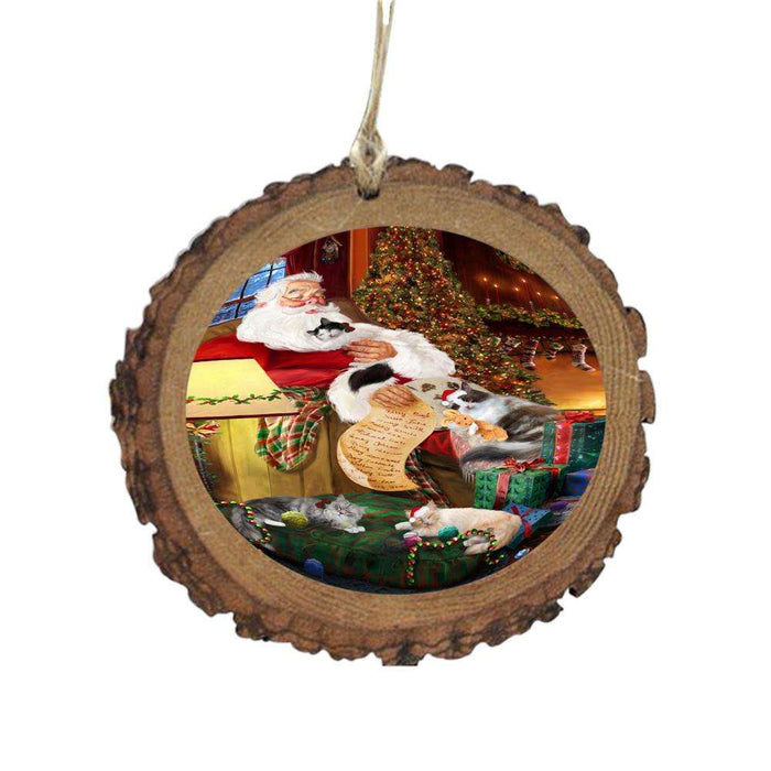 Ragamuffin Cats and Kittens Sleeping with Santa Wooden Christmas Ornament WOR49308
