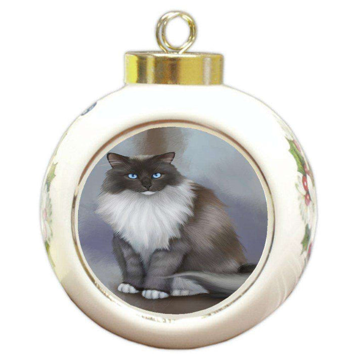Ragdoll Cat Round Ceramic Ball Christmas Ornament