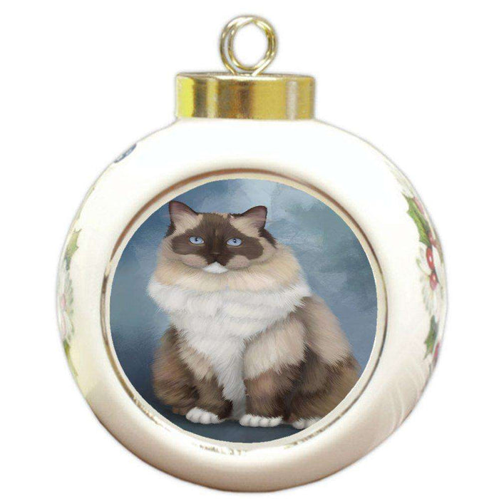 Ragdoll Cat Round Ceramic Ball Christmas Ornament