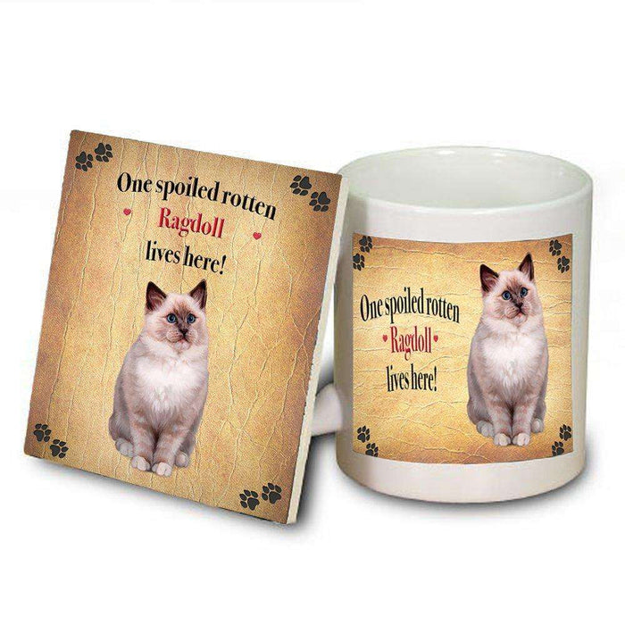 Ragdoll Spoiled Rotten Cat Coaster and Mug Combo Gift Set