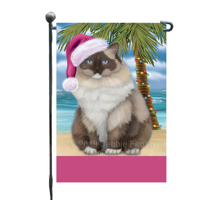 Personalized Summertime Happy Holidays Christmas Ragdoll Cat on Tropical Island Beach  Custom Garden Flags GFLG-DOTD-A60517