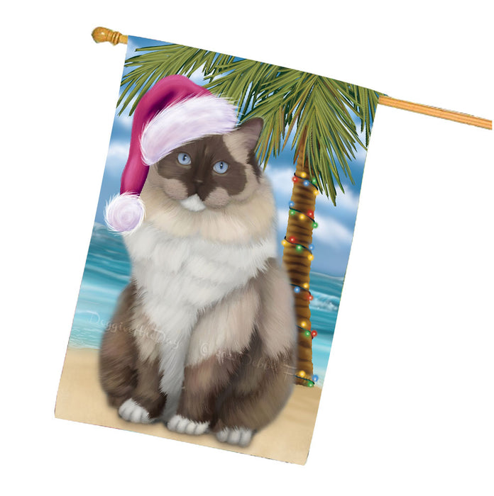 Christmas Summertime Beach Ragdoll Cat House Flag Outdoor Decorative Double Sided Pet Portrait Weather Resistant Premium Quality Animal Printed Home Decorative Flags 100% Polyester FLG68781