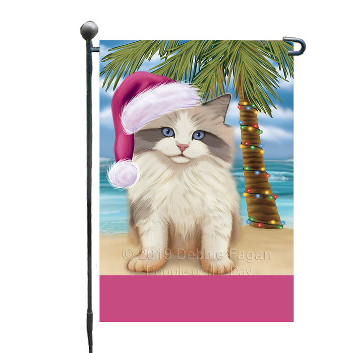 Personalized Summertime Happy Holidays Christmas Ragdoll Cat on Tropical Island Beach  Custom Garden Flags GFLG-DOTD-A60518