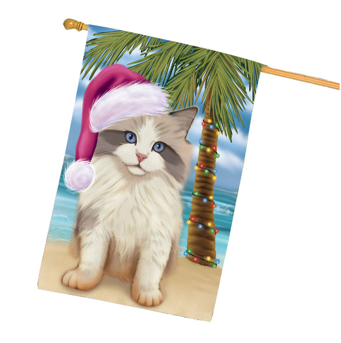 Christmas Summertime Beach Ragdoll Cat House Flag Outdoor Decorative Double Sided Pet Portrait Weather Resistant Premium Quality Animal Printed Home Decorative Flags 100% Polyester FLG68782