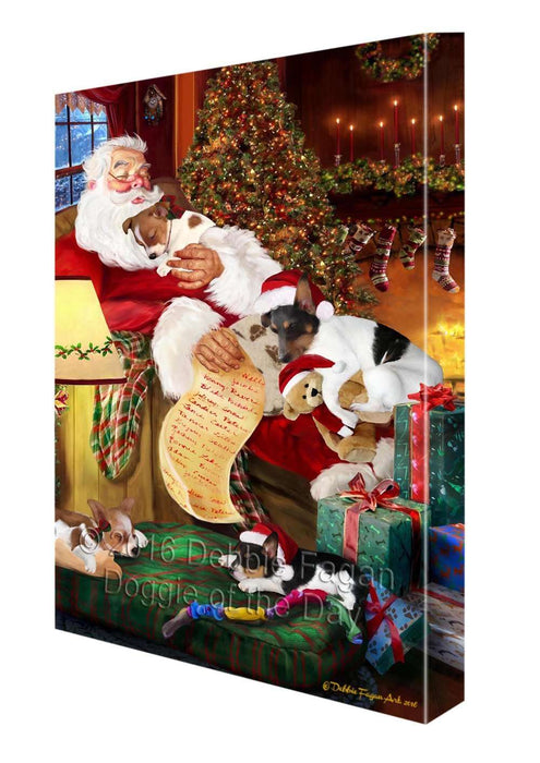 Rat Terrier Dog and Puppies Sleeping with Santa Canvas Gallery Wrap 1.5" Inch