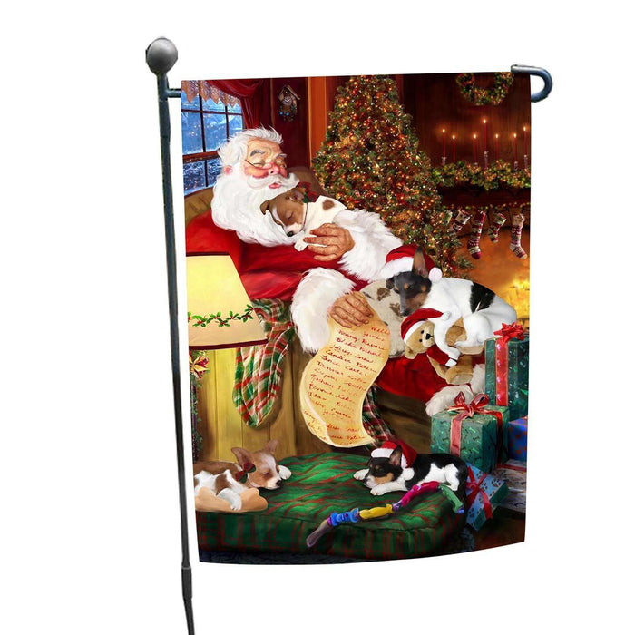 Rat Terrier Dog and Puppies Sleeping with Santa Garden Flag