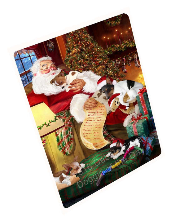 Rat Terrier Dog and Puppies Sleeping with Santa Magnet