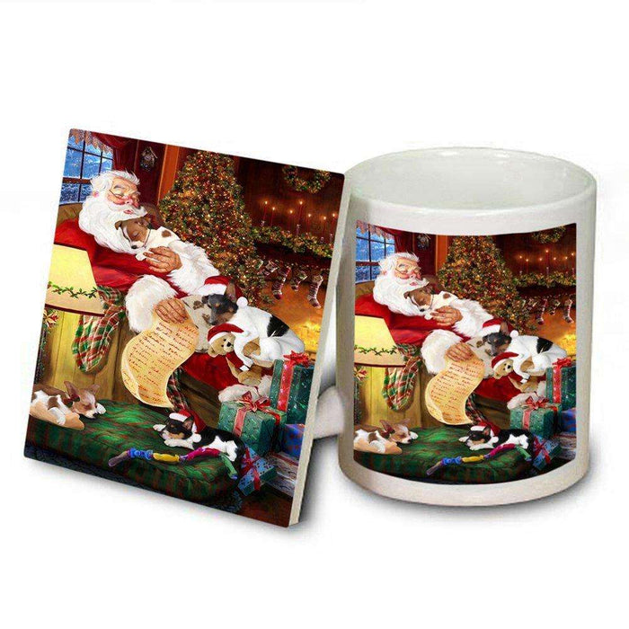 Rat Terrier Dog and Puppies Sleeping with Santa Mug and Coaster Set