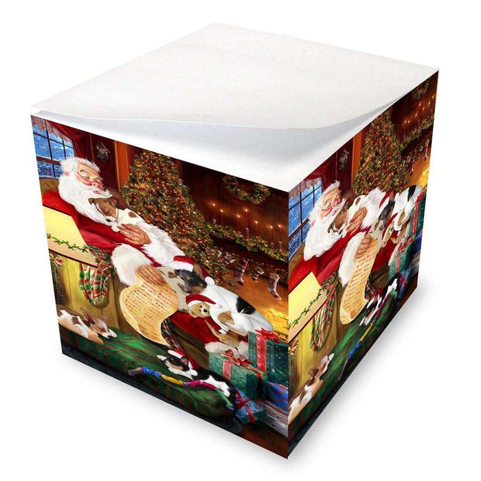 Rat Terrier Dog and Puppies Sleeping with Santa Note Cube