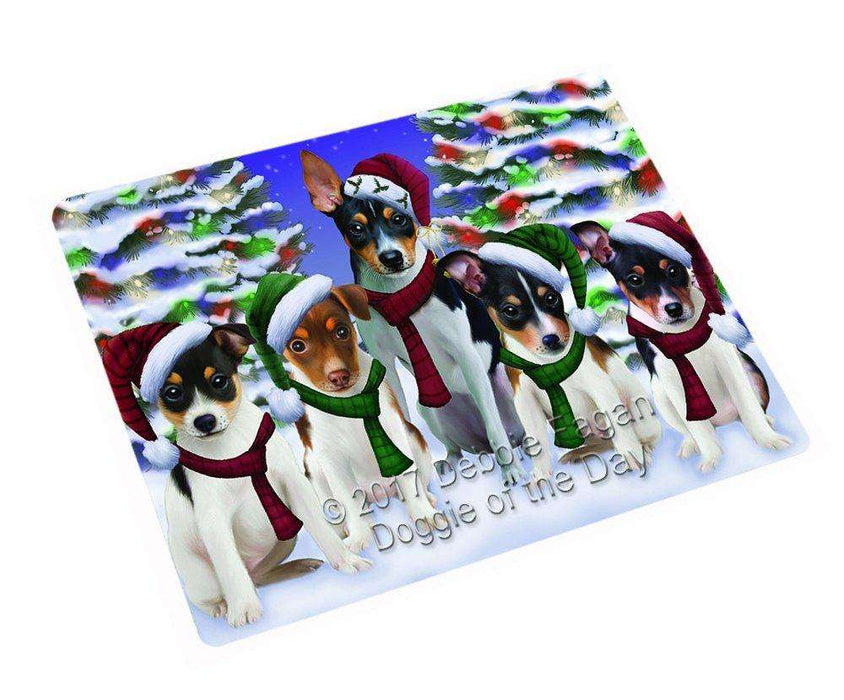 Rat Terrier Dog Christmas Family Portrait in Holiday Scenic Background Large Refrigerator / Dishwasher Magnet D008