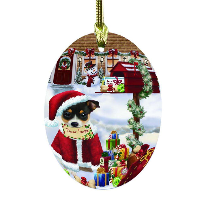 Rat Terrier Dog Dear Santa Letter Christmas Holiday Mailbox Oval Glass Christmas Ornament OGOR49074