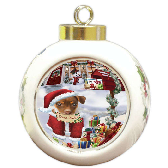 Rat Terrier Dog Dear Santa Letter Christmas Holiday Mailbox Round Ball Christmas Ornament RBPOR53921