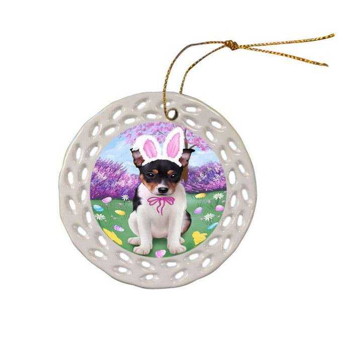 Rat Terrier Dog Easter Holiday Ceramic Doily Ornament DPOR49231