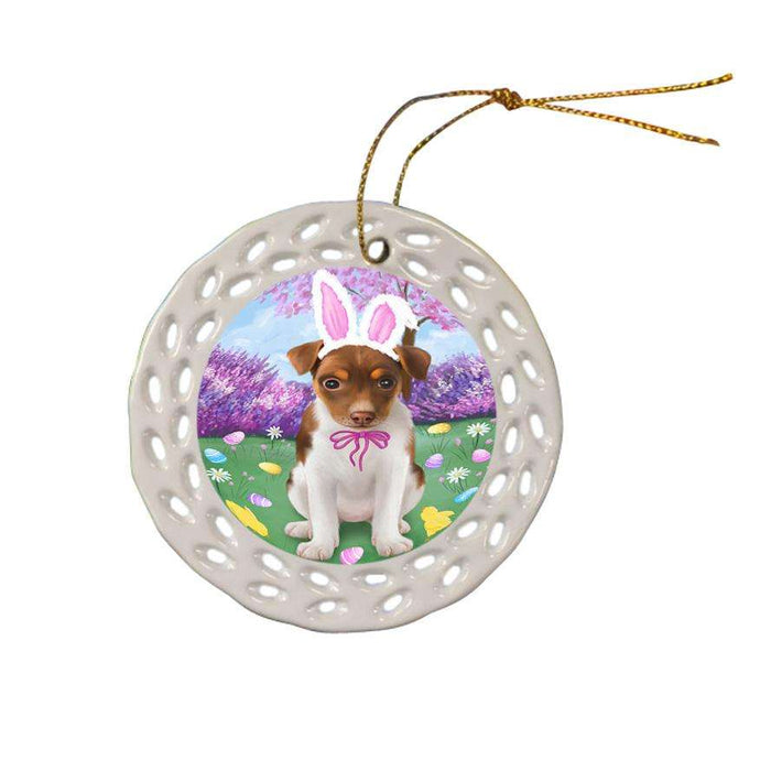 Rat Terrier Dog Easter Holiday Ceramic Doily Ornament DPOR49232