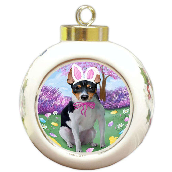 Rat Terrier Dog Easter Holiday Round Ball Christmas Ornament RBPOR49229
