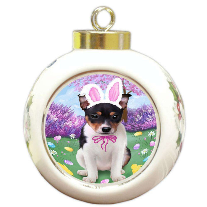Rat Terrier Dog Easter Holiday Round Ball Christmas Ornament RBPOR49231