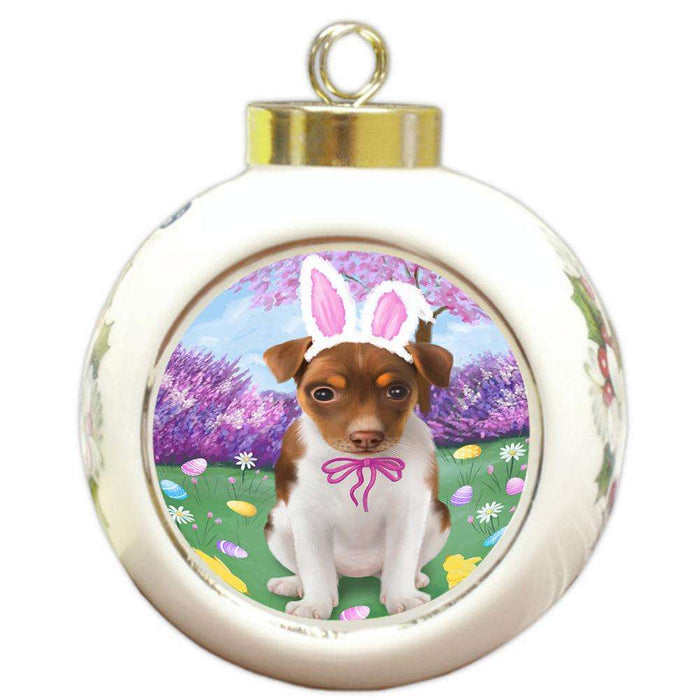 Rat Terrier Dog Easter Holiday Round Ball Christmas Ornament RBPOR49232
