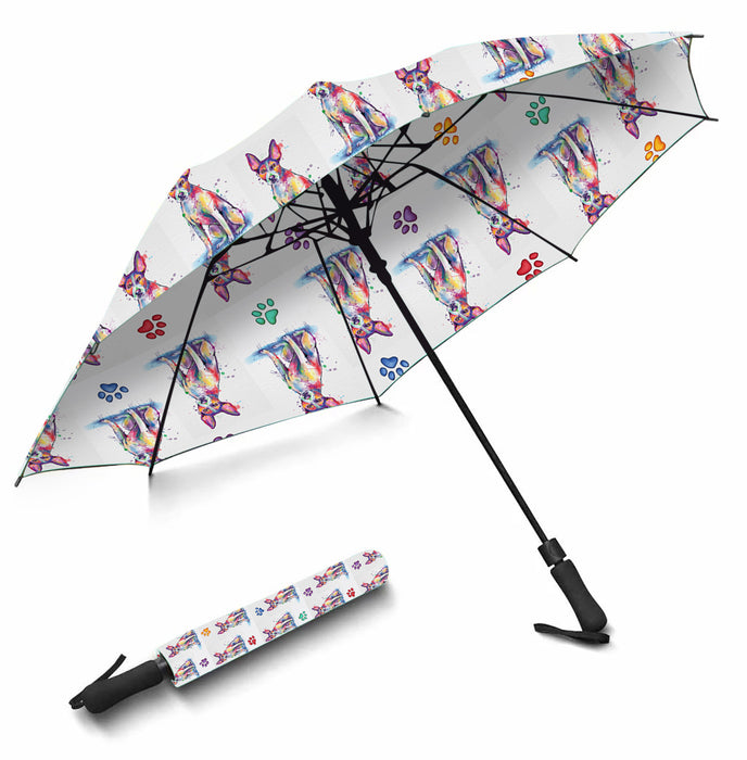 Watercolor Mini Rat Terrier DogsSemi-Automatic Foldable Umbrella