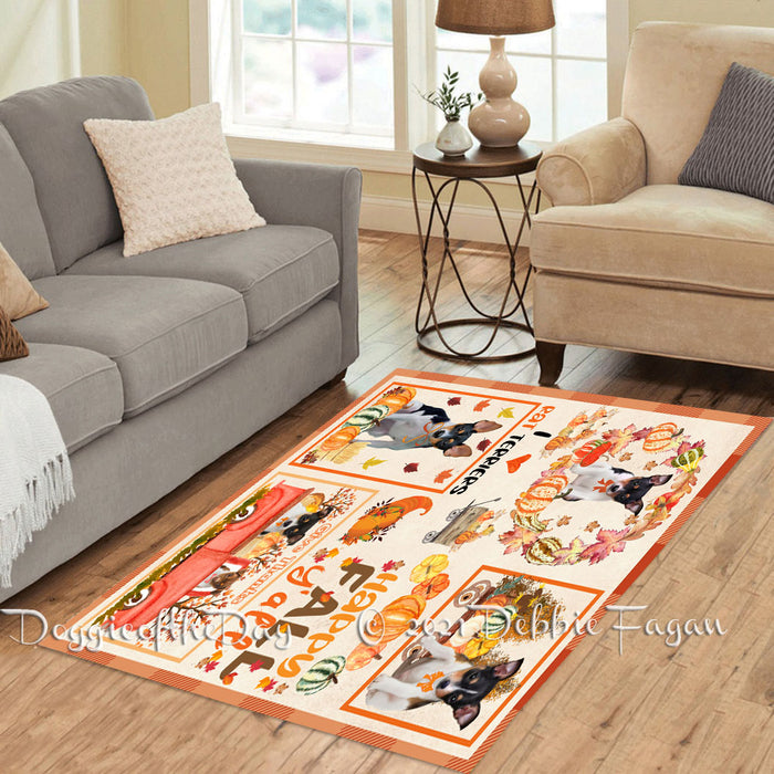 Happy Fall Y'all Pumpkin Rat Terrier Dogs Polyester Living Room Carpet Area Rug ARUG67041