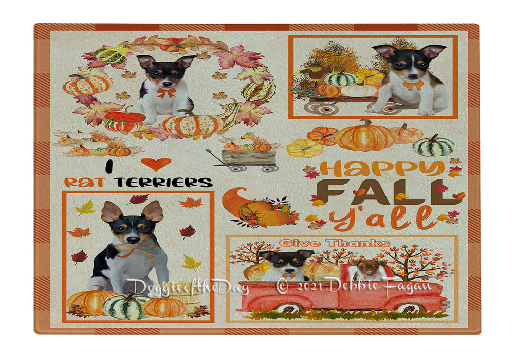 Happy Fall Y'all Pumpkin Rat Terrier Dogs Cutting Board - Easy Grip Non-Slip Dishwasher Safe Chopping Board Vegetables C79966