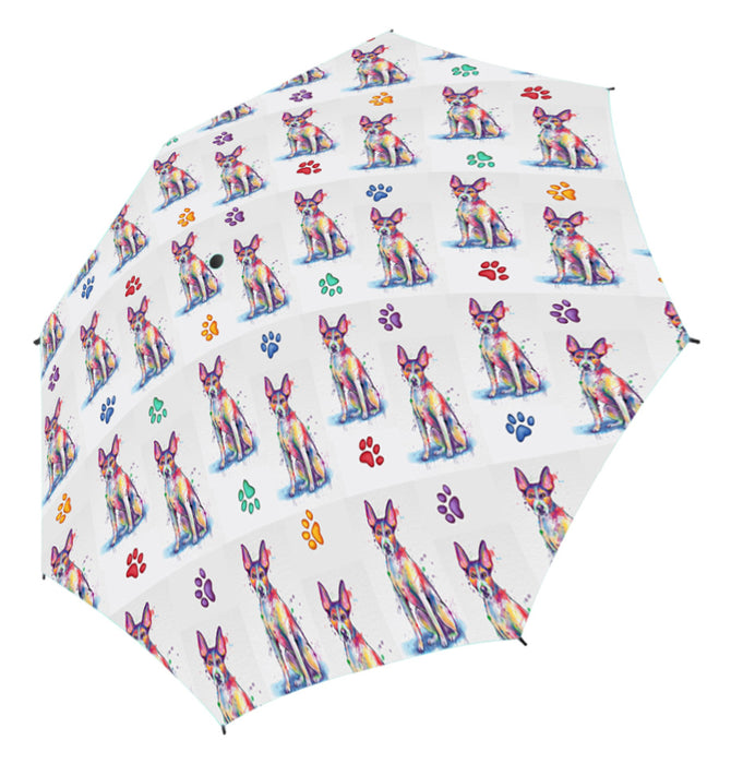 Watercolor Mini Rat Terrier DogsSemi-Automatic Foldable Umbrella