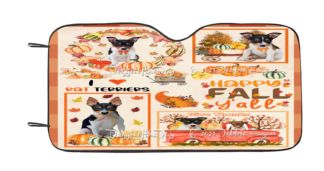 Happy Fall Y'all Pumpkin Rat Terrier Dogs Car Sun Shade Cover Curtain