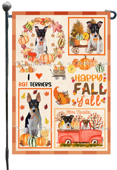 Happy Fall Y'all Pumpkin Rat Terrier Dogs Garden Flags- Outdoor Double Sided Garden Yard Porch Lawn Spring Decorative Vertical Home Flags 12 1/2"w x 18"h