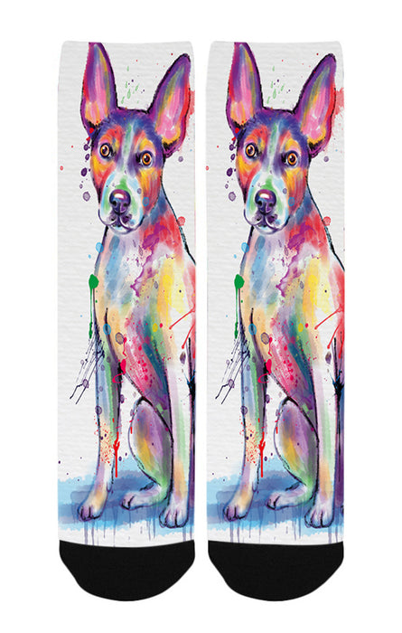 Watercolor Rat Terrier Dog Women's Casual Socks