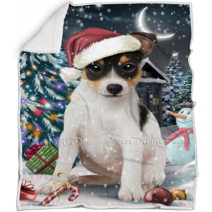 Have a Holly Jolly Christmas Rat-Terriers Dog in Holiday Background Blanket D156
