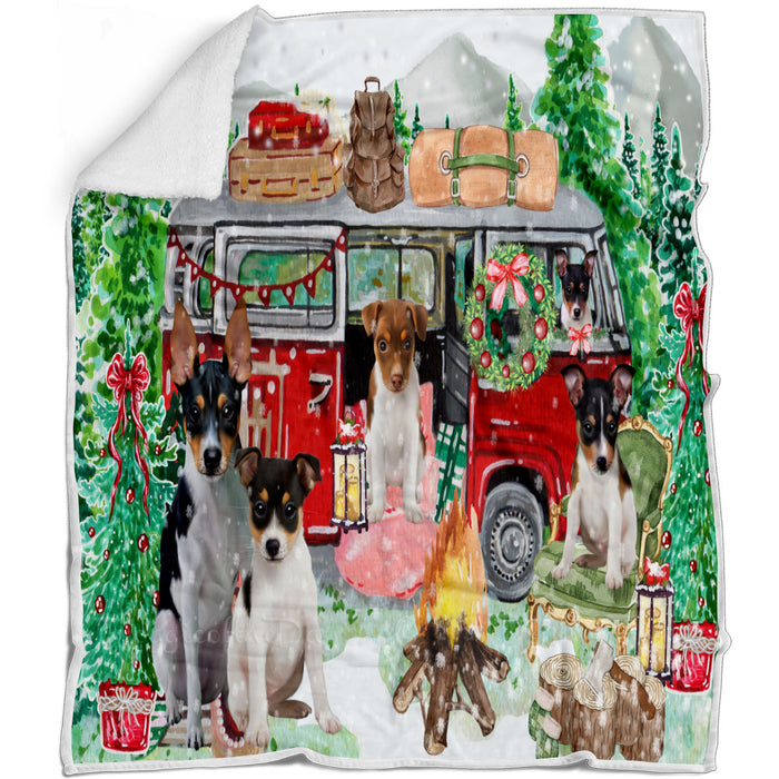 Christmas Time Camping with Rat Terrier Dogs Blanket - Lightweight Soft Cozy and Durable Bed Blanket - Animal Theme Fuzzy Blanket for Sofa Couch