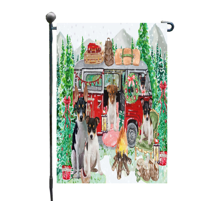 Christmas Time Camping with Rat Terrier Dogs Garden Flags- Outdoor Double Sided Garden Yard Porch Lawn Spring Decorative Vertical Home Flags 12 1/2"w x 18"h