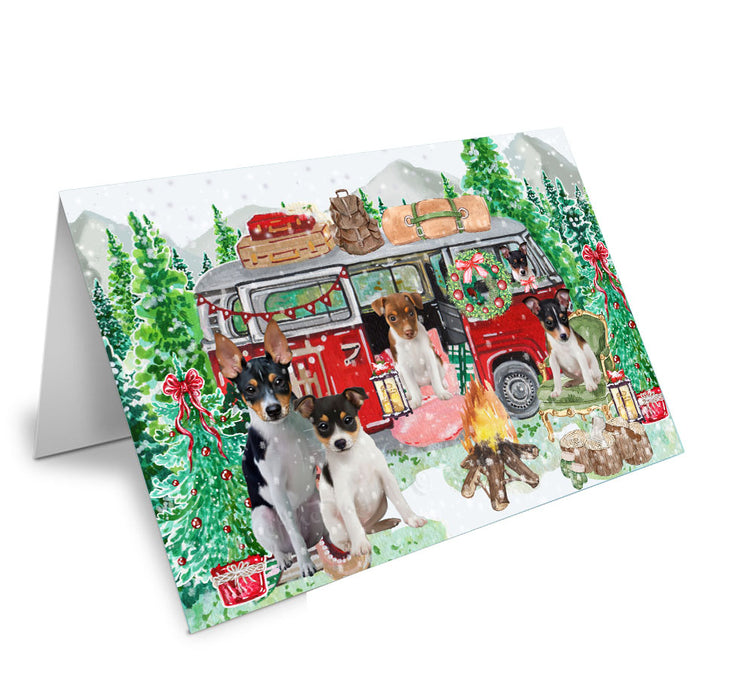 Christmas Time Camping with Rat Terrier Dogs Handmade Artwork Assorted Pets Greeting Cards and Note Cards with Envelopes for All Occasions and Holiday Seasons