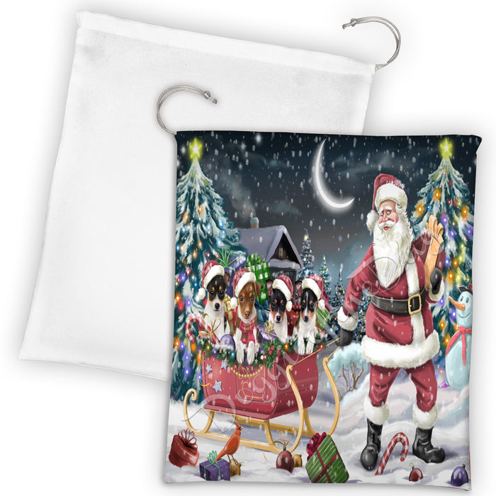 Santa Sled Dogs Christmas Happy Holidays Rat Terrier Dogs Drawstring Laundry or Gift Bag LGB48726